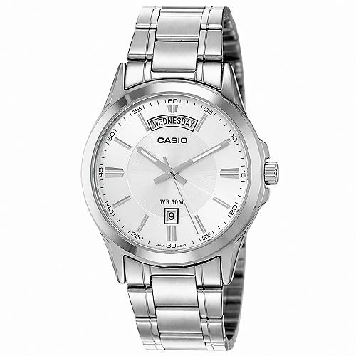 Premium mens silver watch 2024:CASIO MTP-1381D-7AV Versatile Stainless Steel Design