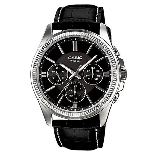 Premium Mens Leather Watch MTP-1375L-1AV - Versatile Style 2024