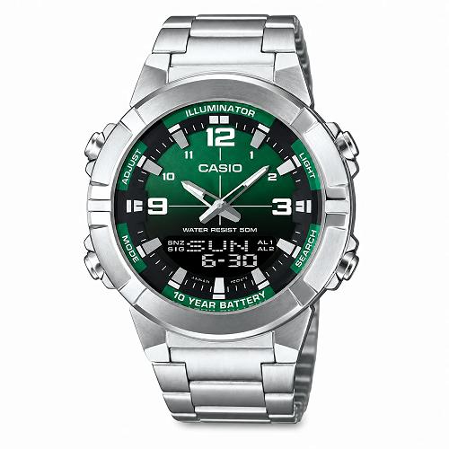 Casio AMW-870DA-3AVDF Combination Green Dial Stainless Steel Watch