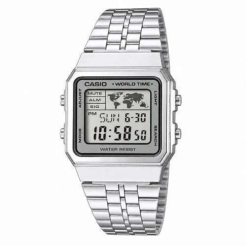Casio Vintage A500WA-7DF World Time Digital Silver Watch