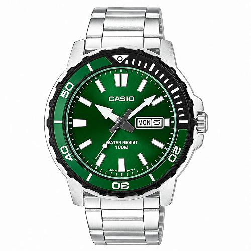 Casio MTD-125D-3AVDF Enticer Green Dial Men's Stainless Steel Watch