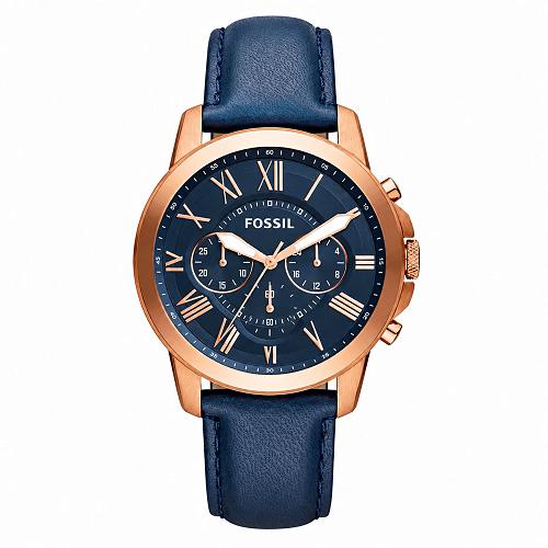 FOSSIL FS4835 Grant Chronograph Navy Leather Men's Watch