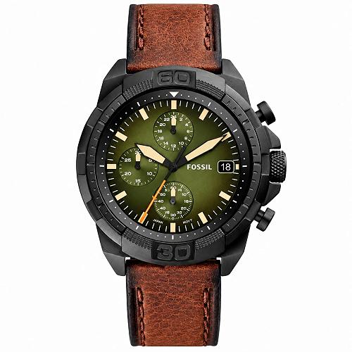 Fossil Bronson FS5856 Men's Chronograph Green Dial Leather Watch