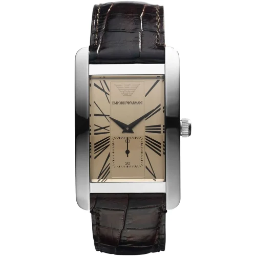 Emporio Armani AR0154 rectangular white dial leather watch