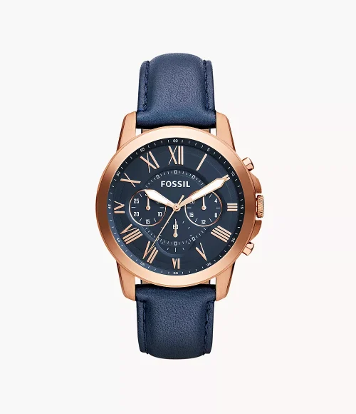 FOSSIL GRANT Chronograph Navy Leather Watch fs4835