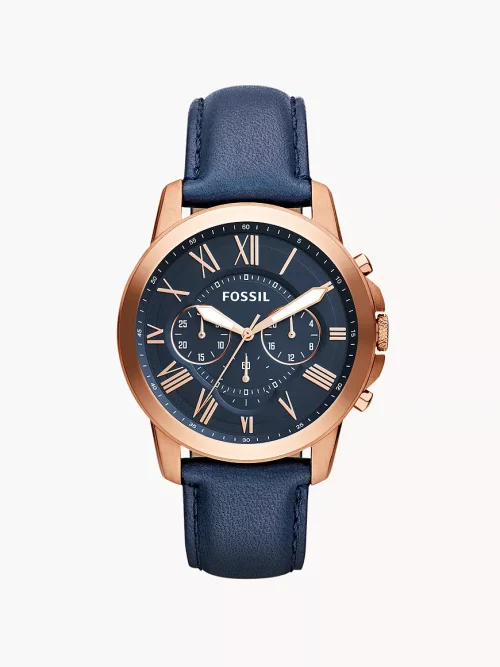 FOSSIL GRANT Chronograph Navy Leather Watch fs4835