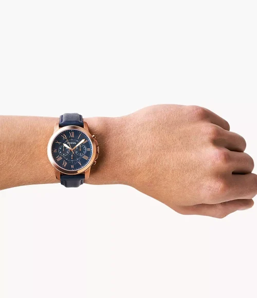 FOSSIL GRANT Chronograph Navy Leather Watch fs4835 - Image 4