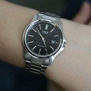 Casio LTP-1183A-1ADF Elegant Silver Ladies Watch with Black Dial