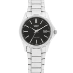 Casio LTP-1183A-1ADF Elegant Silver Ladies Watch with Black Dial