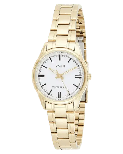 Casio LTP-V005G-7AUDF Elegant Gold Ladies Watch with White Dial