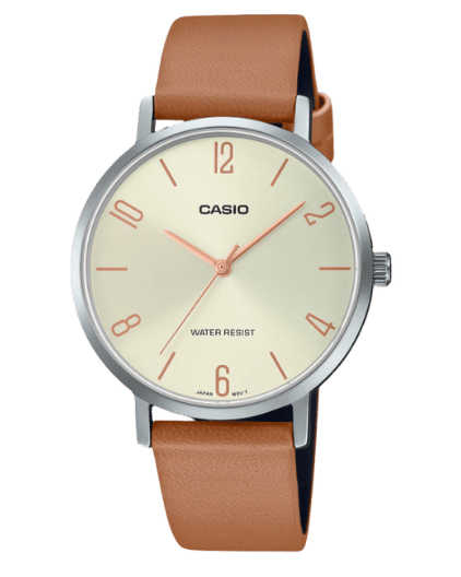 Casio LTP-VT01L-5BUDF Beige Dial Ladies Watch Front View