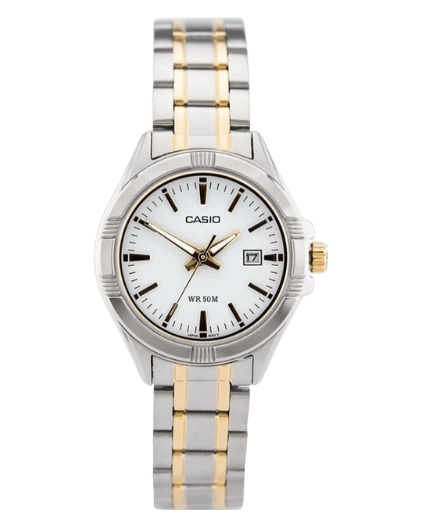 Casio LTP-1308SG-7ADF Two-Tone Elegant Ladies Watch with White Dial