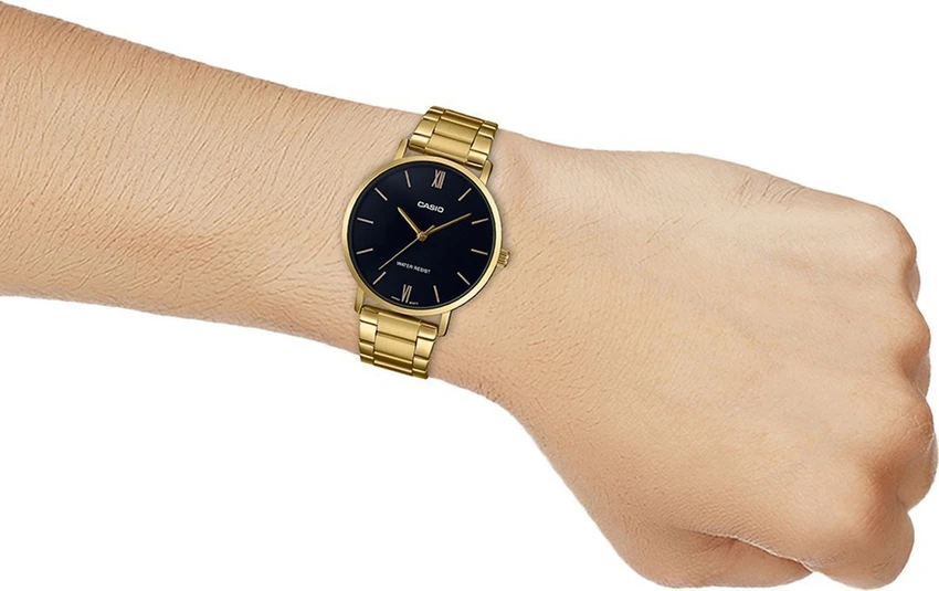Side View of Casio LTP-VT01G-1BUDF with Stainless Steel Band