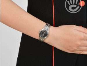 Casio LTP-1183A-1ADF Elegant Silver Ladies Watch with Black Dial