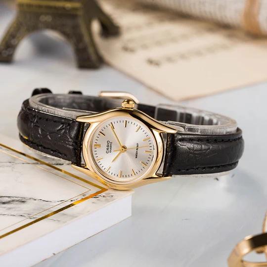 Close-up of white Roman numeral dial on Casio LTP-1094Q-7A