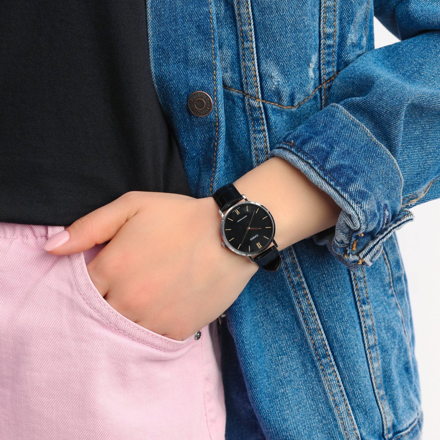 Elegant minimalist Casio leather watch for women