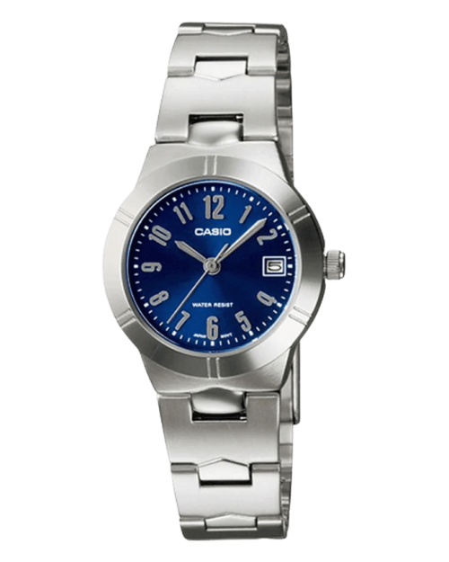 Casio LTP-1241D-2A2DF with sky blue dial and stainless steel band
