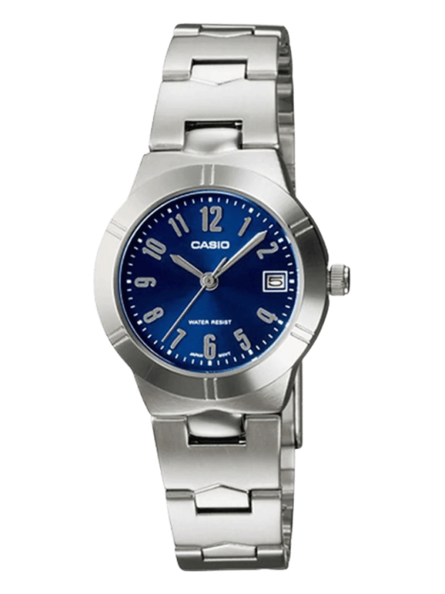 Casio LTP-1241D-2A2DF with sky blue dial and stainless steel band