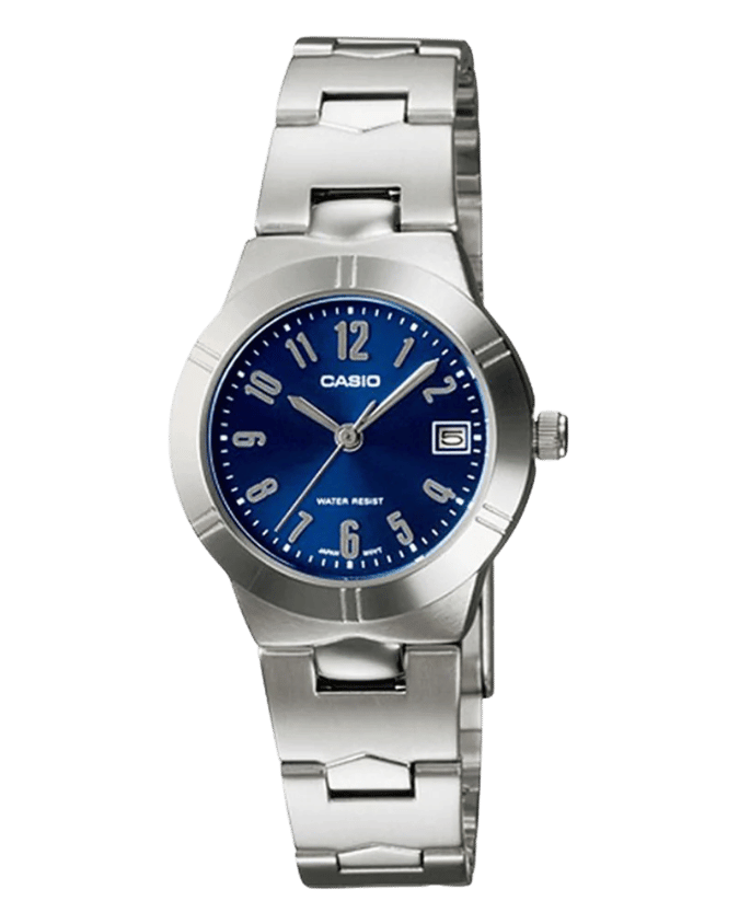 Casio LTP-1241D-2A2DF with sky blue dial and stainless steel band