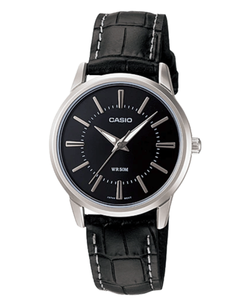 Casio LTP-1303L-1AVDF women’s watch with black dial and leather strap