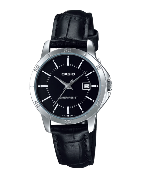 Casio LTP-V004L-1AUDF women’s watch with black leather strap