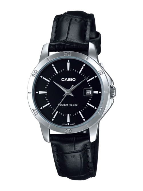 Casio LTP-V004L-1AUDF women’s watch with black leather strap