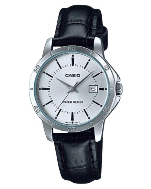 Casio LTP-V004L-7AUDF women’s white dial watch with leather strap