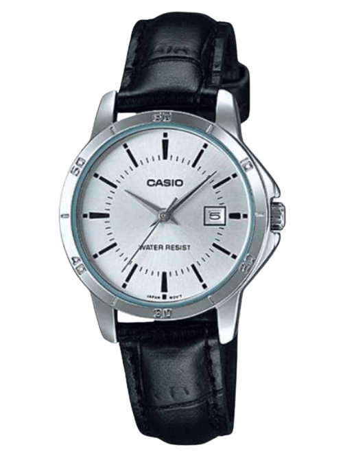 Casio LTP-V004L-7AUDF women’s white dial watch with leather strap