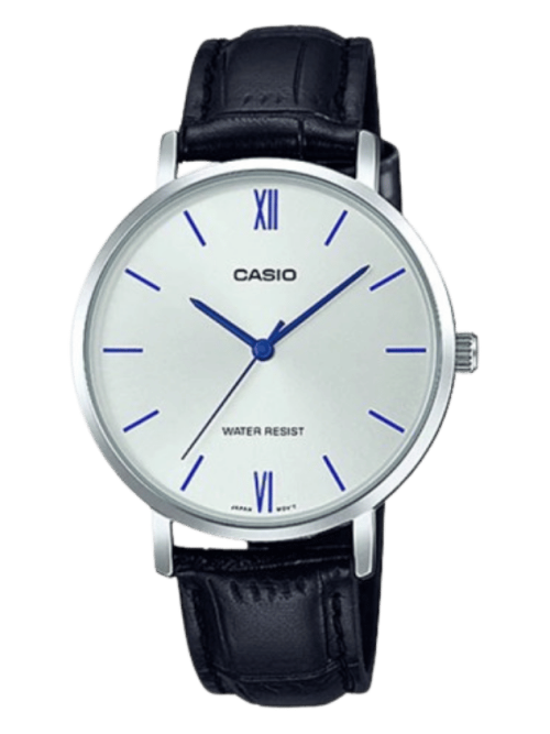 Casio LTP-VT01L-7B1UDF with white dial and black leather strap