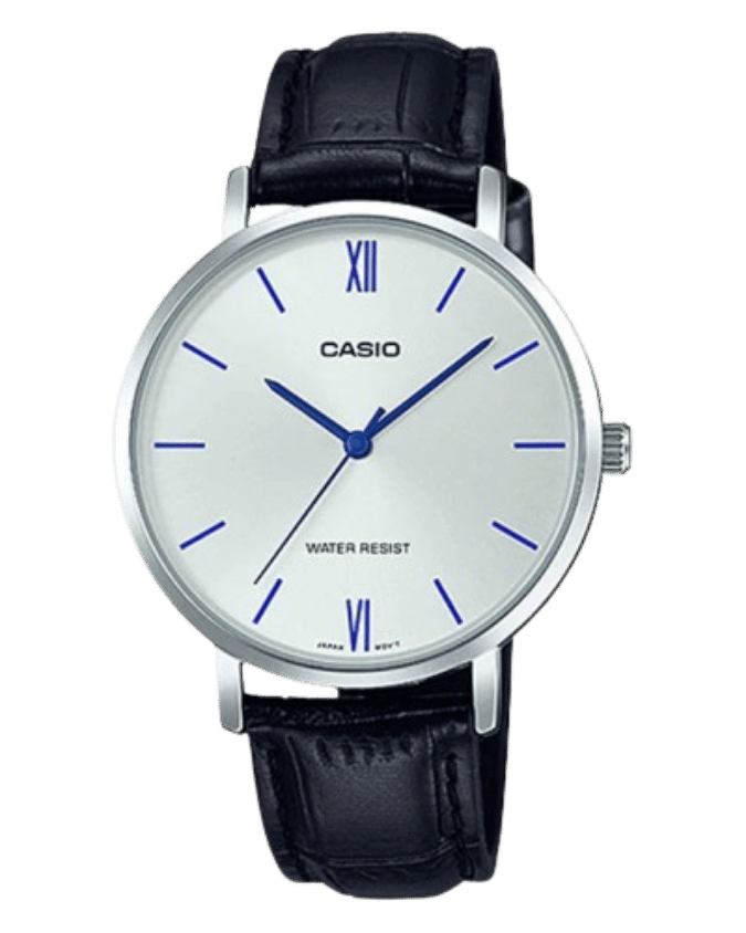 Casio LTP-VT01L-7B1UDF with white dial and black leather strap