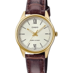 Casio LTP-V005GL-9BUDF with golden dial and black leather strap