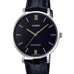 Casio LTP-VT01L-1BUDF black dial ladies watch with leather strap