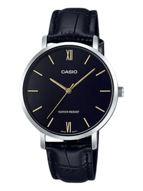 Casio LTP-VT01L-1BUDF black dial ladies watch with leather strap