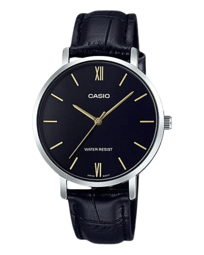 Casio LTP-VT01L-1BUDF black dial ladies watch with leather strap