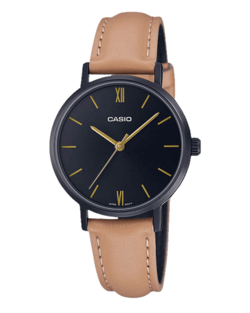 Casio LTP-VT02BL-1AUDF black dial with leather strap