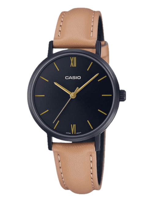 Casio LTP-VT02BL-1AUDF black dial with leather strap