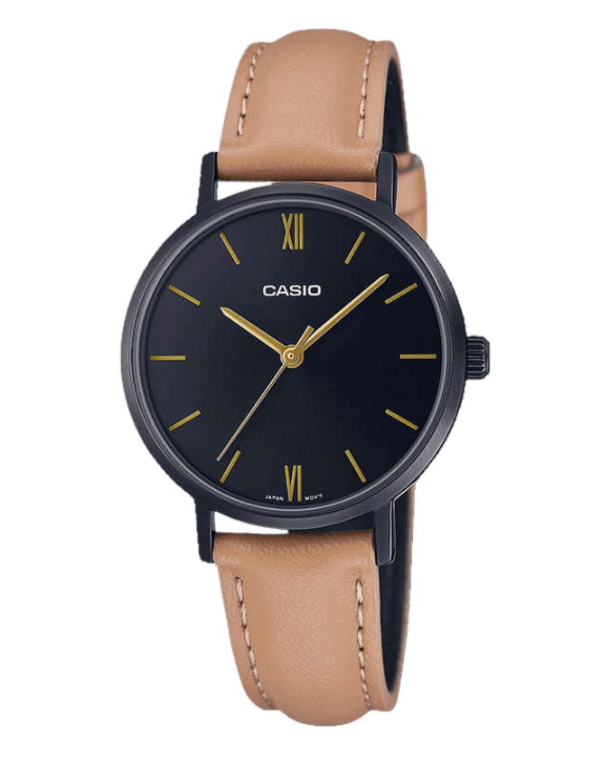 Casio LTP-VT02BL-1AUDF black dial with leather strap