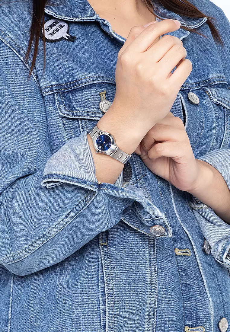 Elegant Casio blue dial women’s watch with polished finish
