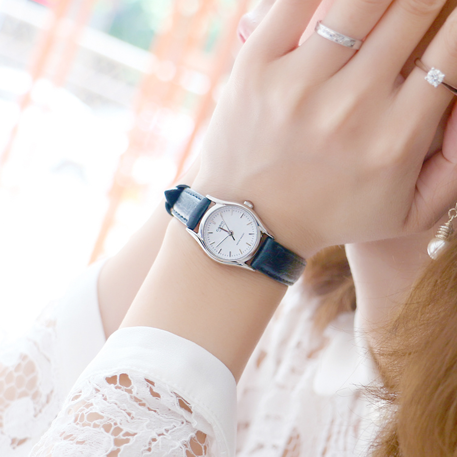 Side view of Casio LTP-1094E-7ARDF on leather strap
