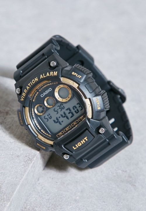 Side angle of Casio sports watch with rugged design and LED light
