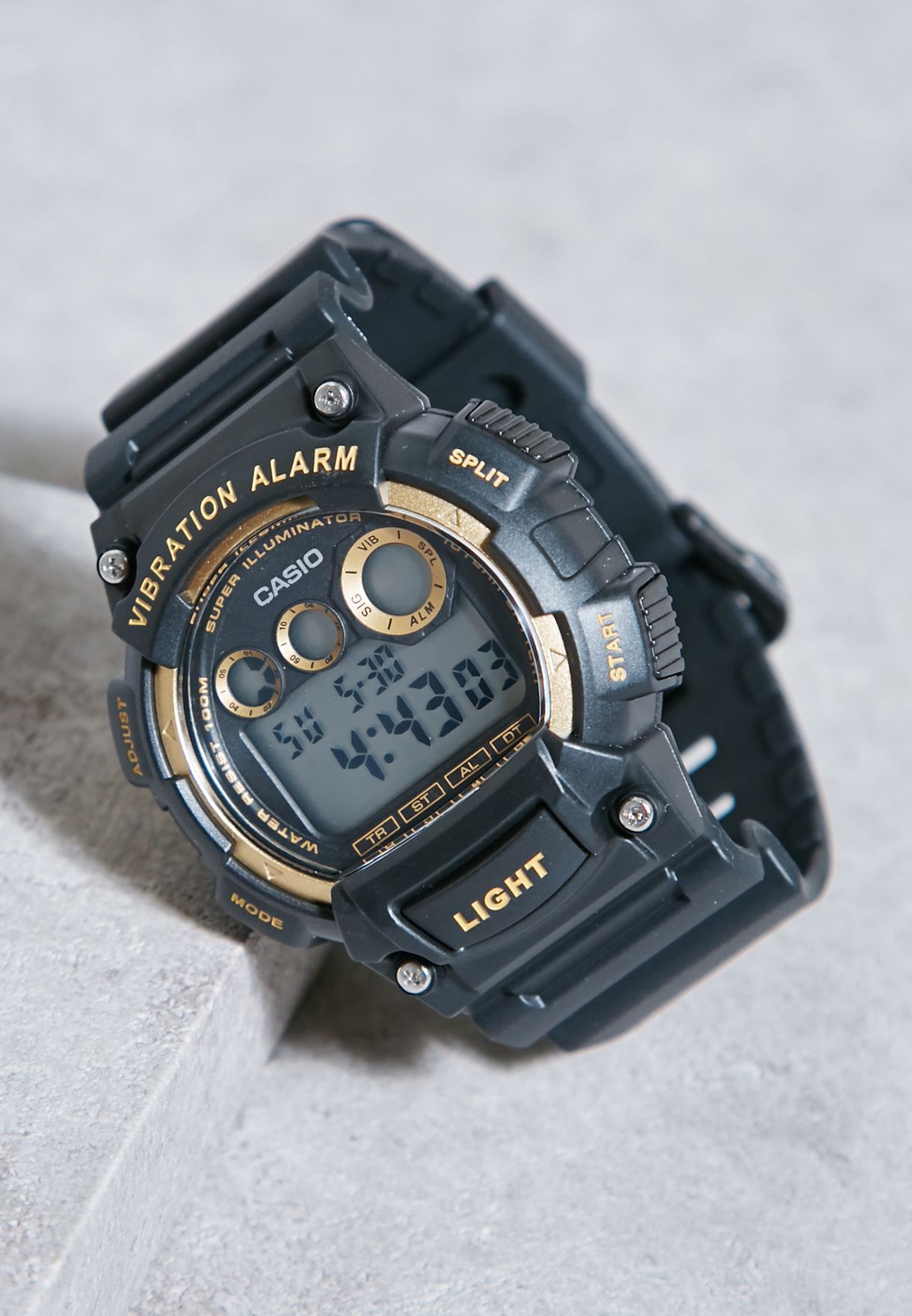 Side angle of Casio sports watch with rugged design and LED light
