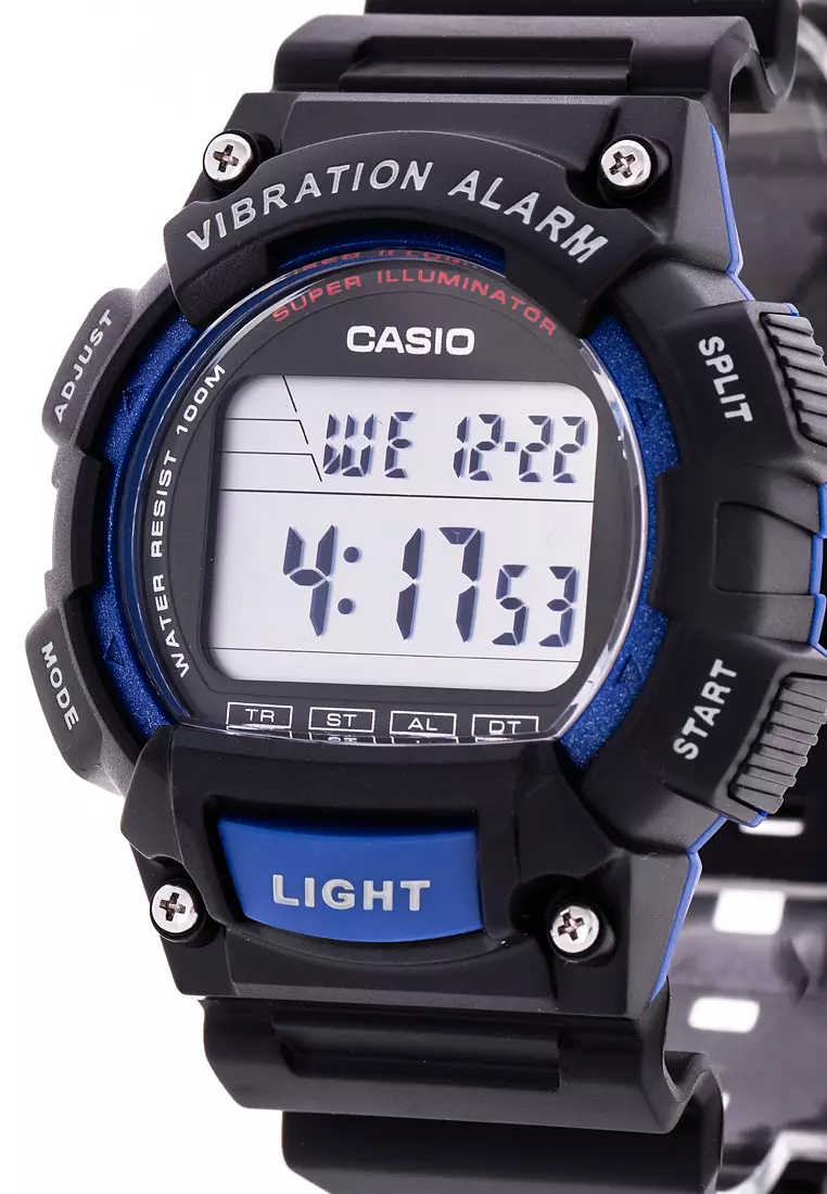 Side angle of sporty Casio watch with tough resin build