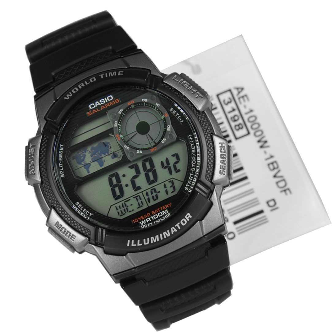Side profile of rugged Casio black resin strap watch