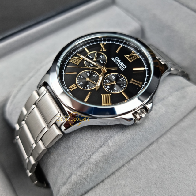 Close-up of Casio MTP-V300D-1A2UDF black dial with features