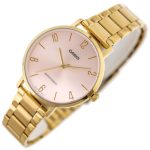 Side view of Casio slim gold-tone ladies’ wristwatch