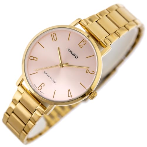 Side view of Casio slim gold-tone ladies’ wristwatch