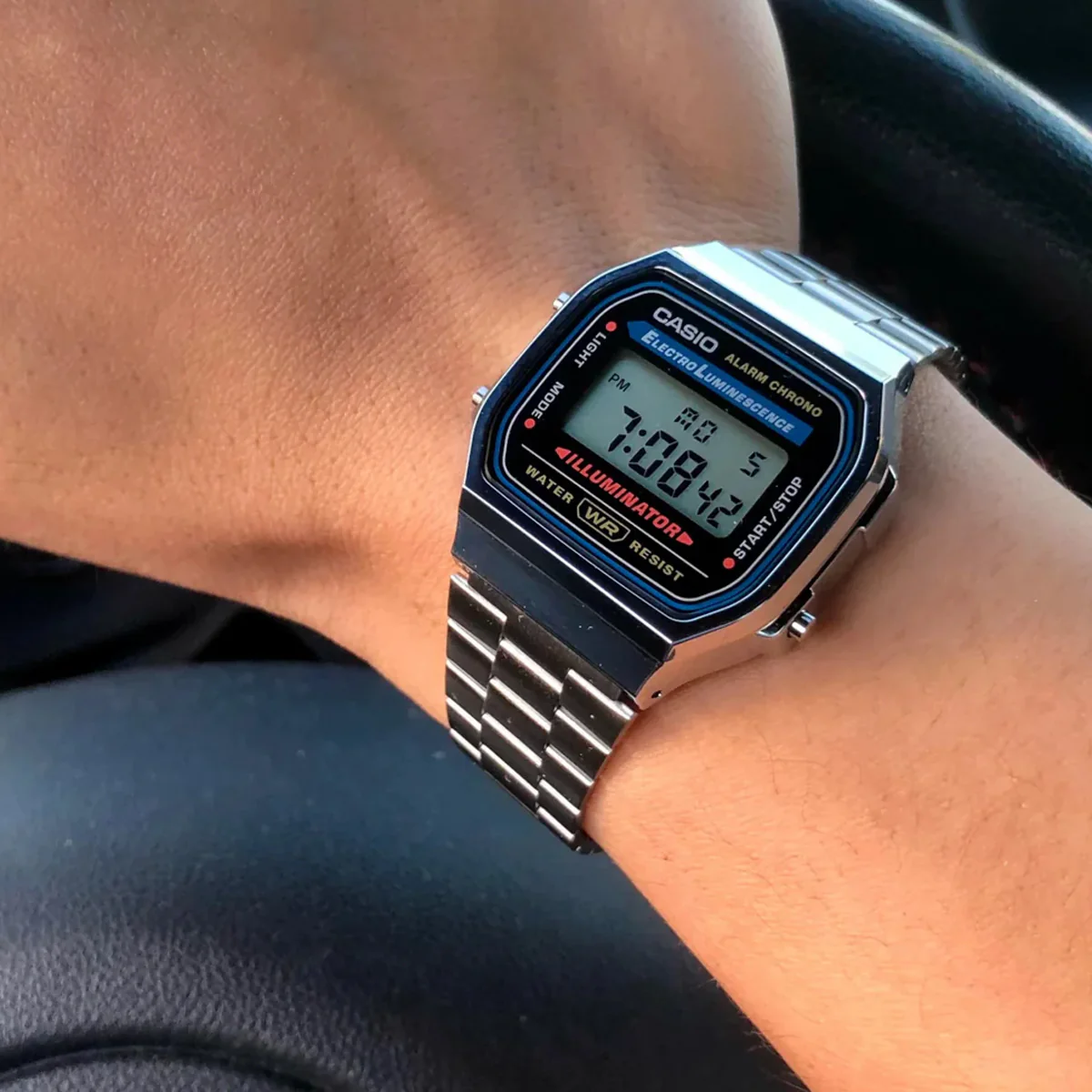 Front view of Casio vintage LED watch
