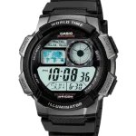 Front view of Casio AE-1000W-1BVDF digital watch with world time feature