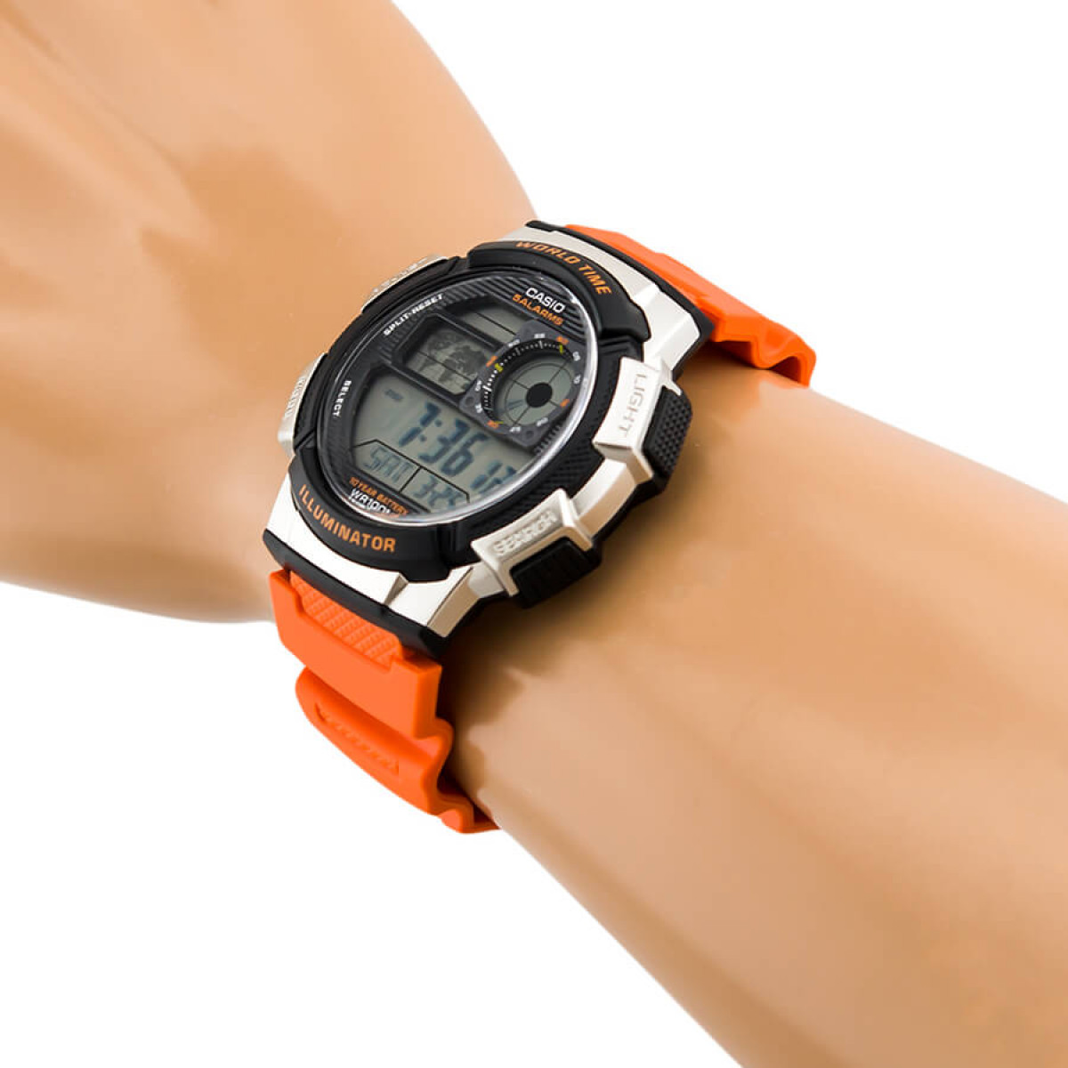 Top view of AE-1000W-4BUDF showing world map and digital functions