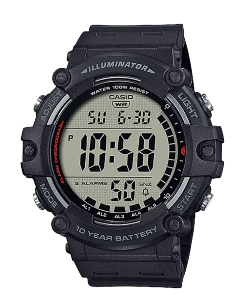 Casio AE-1500-1AVDF rugged black digital watch front view